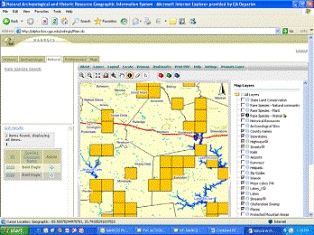 Screen shot of quarter-quadrangle display of protected animal species in Georgia’s EHEI project