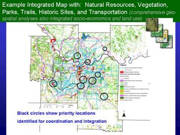 Screenshot example of GIS geo-spatial analyses results and outputs useful to support “Eco-Logical” approaches and integration for planning and project level efforts and decision-making. Source and work conducted by: MARC, Kansas City region. 
