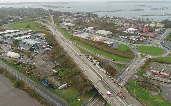 Pell Bridge aerial view