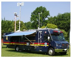 Photograph of an RV-type vehicle that is designed to serve as a mobile command post.