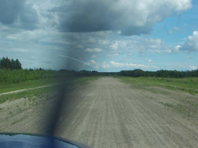 Cockpit view of landing at Koyokuk