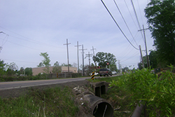 Photo of narrow roadside area where power,  water, and gas lines were to be bored.