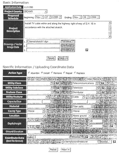 Figure 6 has to do with utility permit management using GIS and Internet technologies and shows a suggested permit application form interface.