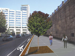 This DV shows the same view, but with proposed improvements including a concrete sidewalk and bike trail. 